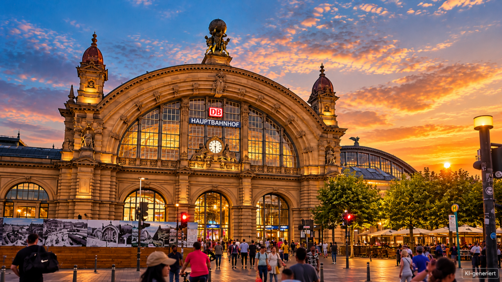 Darmstadt Hauptbahnhof im Abendlicht – Detektei DETIX für Ermittlungen in Darmstadt